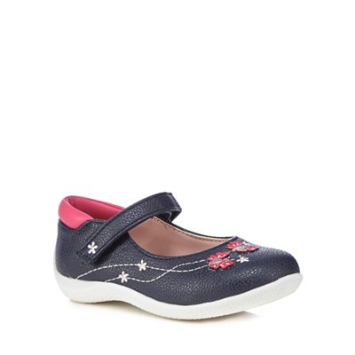 Girls' navy embroidered shoes